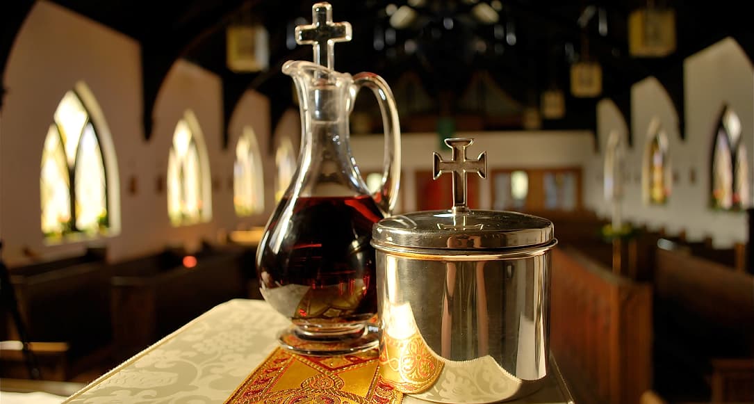 Communion wine and wafers in the St. Andrew's nave